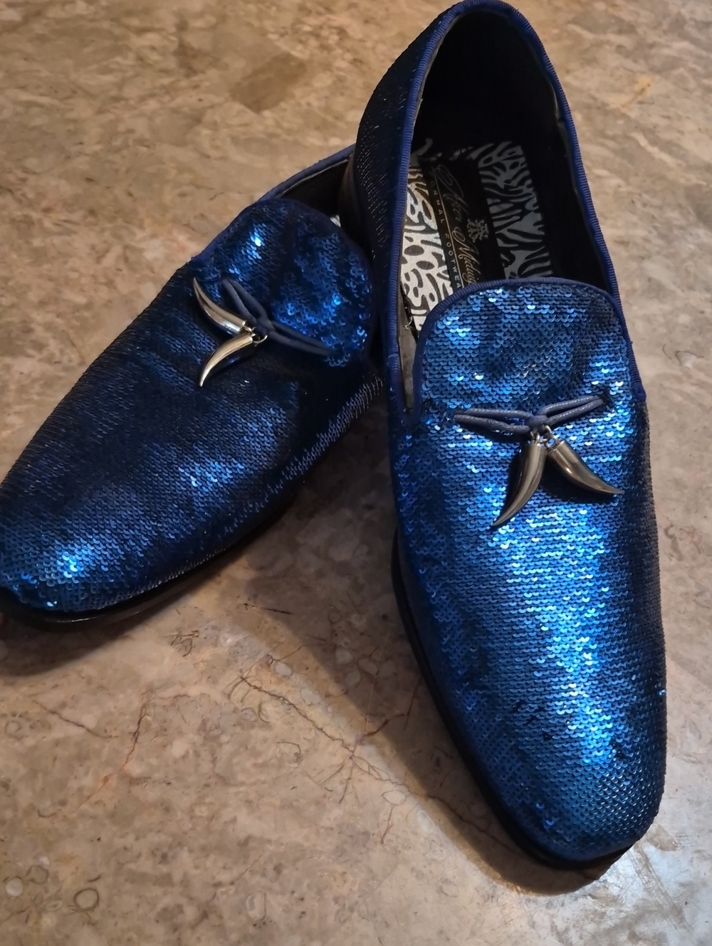 Men's Navy Sequin Slip-On Loafers with Metallic Accent